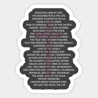 Names of Jesus -Back of Tshirt Sticker